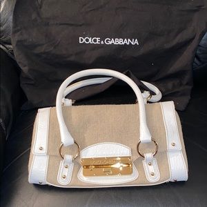 Dolce and Gabbana white canvas and leather purse